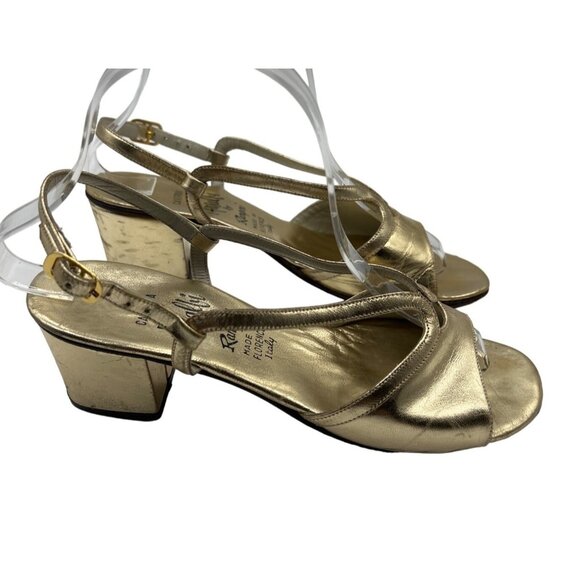 1960s Amalfi by Rangoni Gold Leather Vintage Metallic High Heel Sandals Size 7.5 - Picture 1 of 8